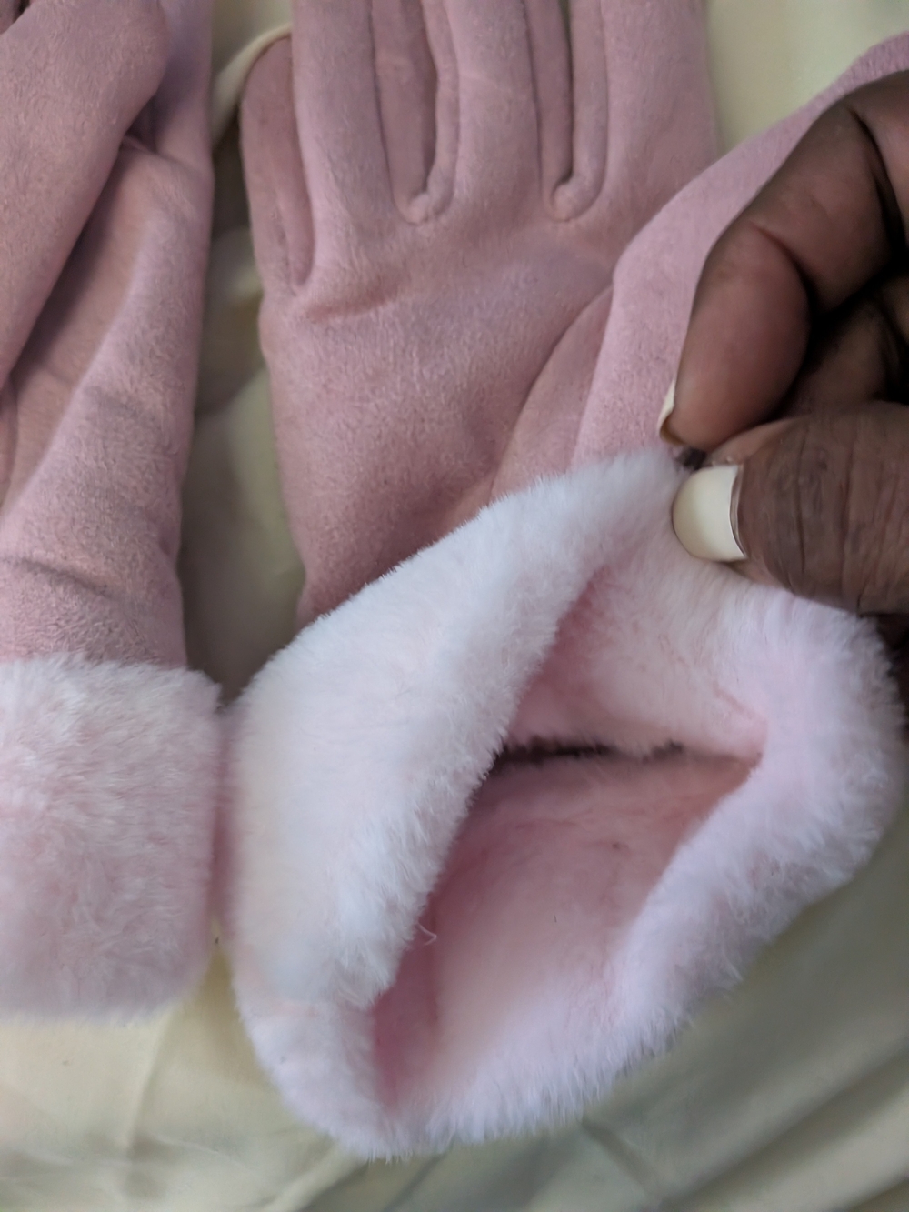 Soft Faux Fur Lined Women's Gloves - Pink